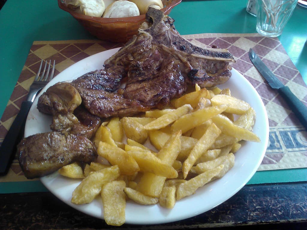 Tira de asado with potatoes in Buenos Aires