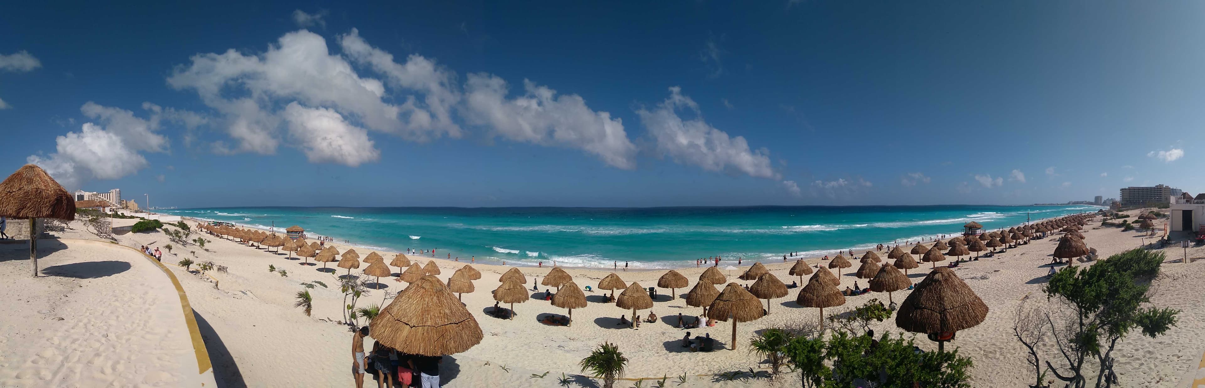 Panoramic view of Playa Delfines in Cancun's Hotel Zone