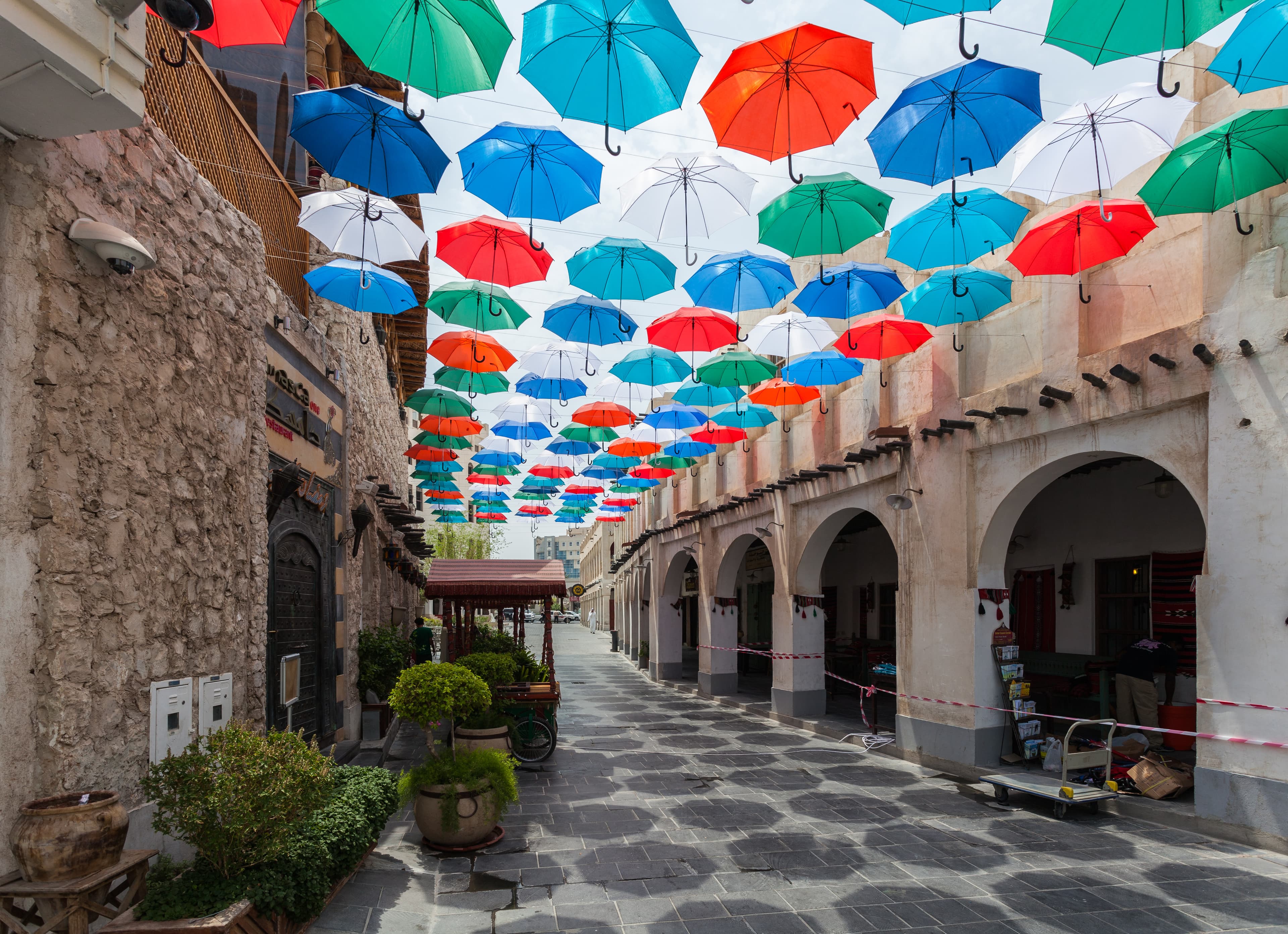 A covered walkway inside Souq Waqif in Doha