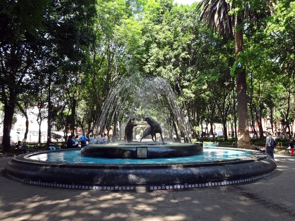 Plaza Hidalgo fountain in Coyoacan, Mexico City