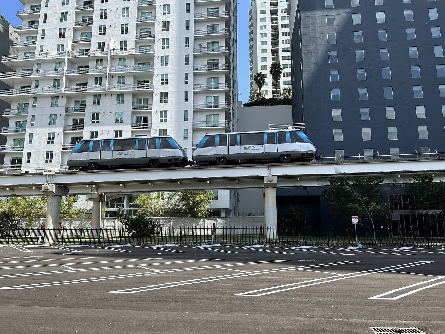 Metromover train in downtown Miami
