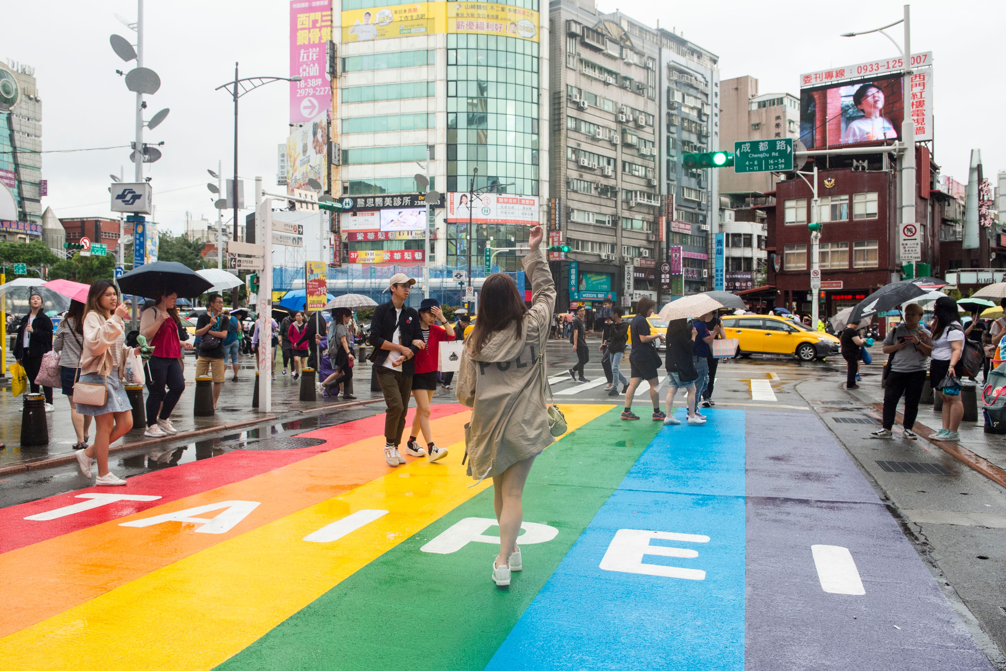 Ximending rainbow crossing in central Taipei