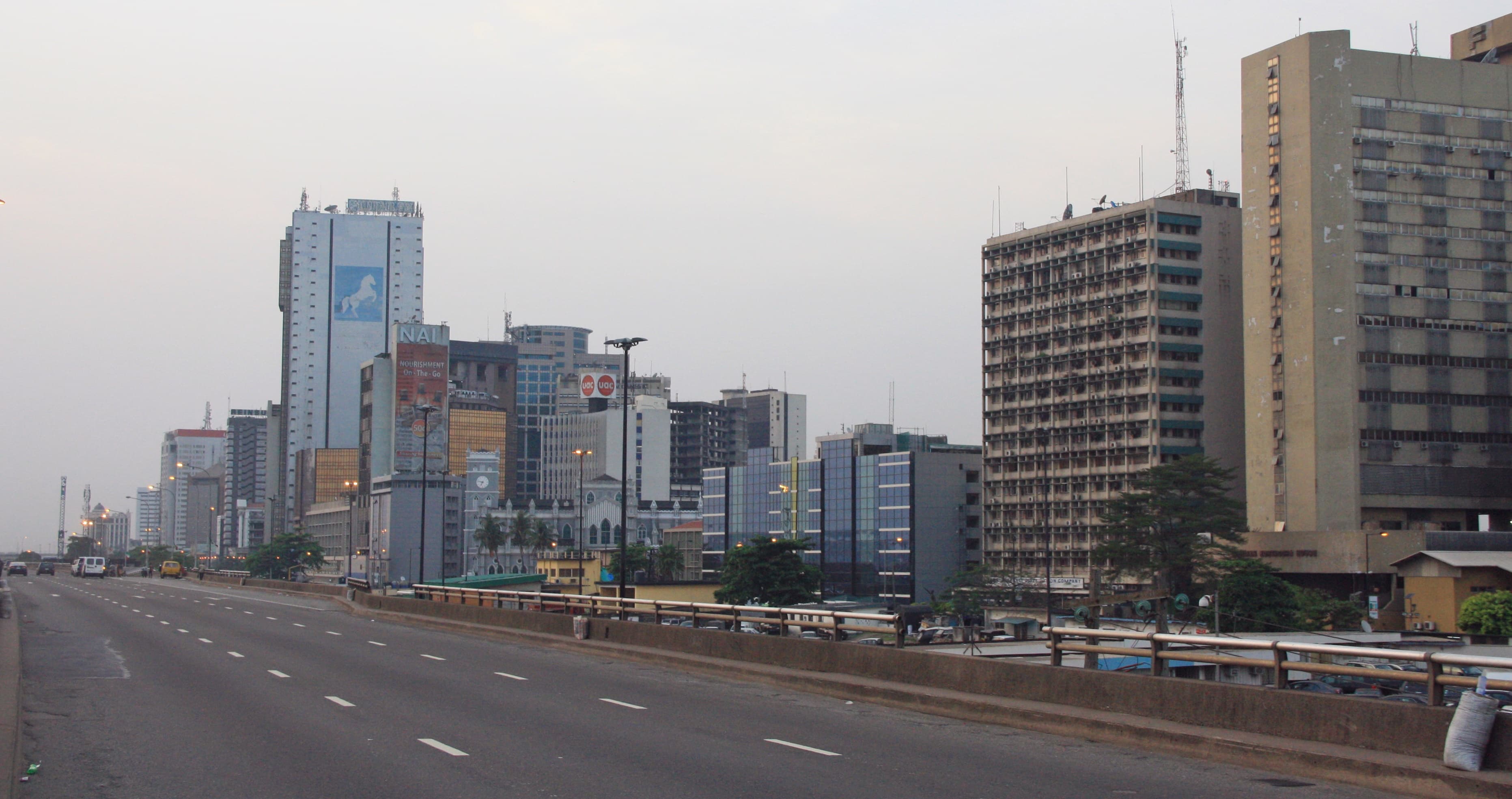 Lagos Island skyline and broad city roadway