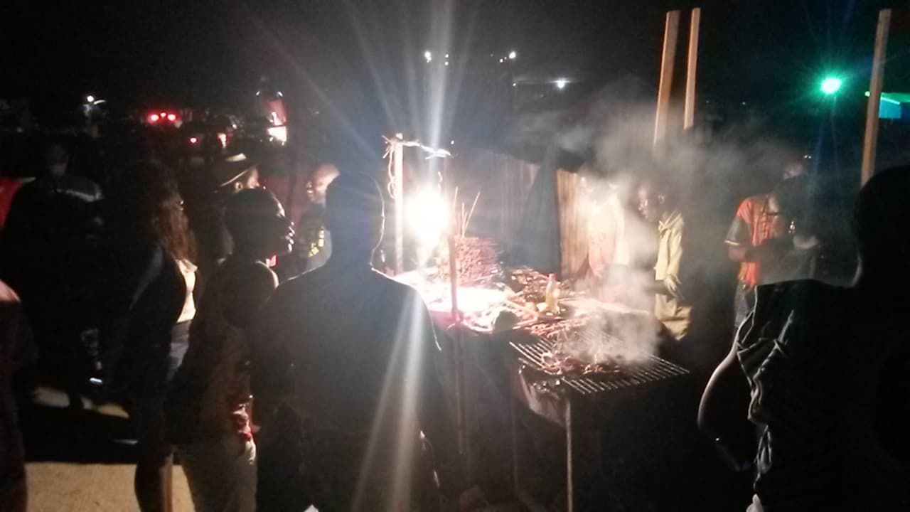 Suya grilling at night on Elegushi Beach in Lekki