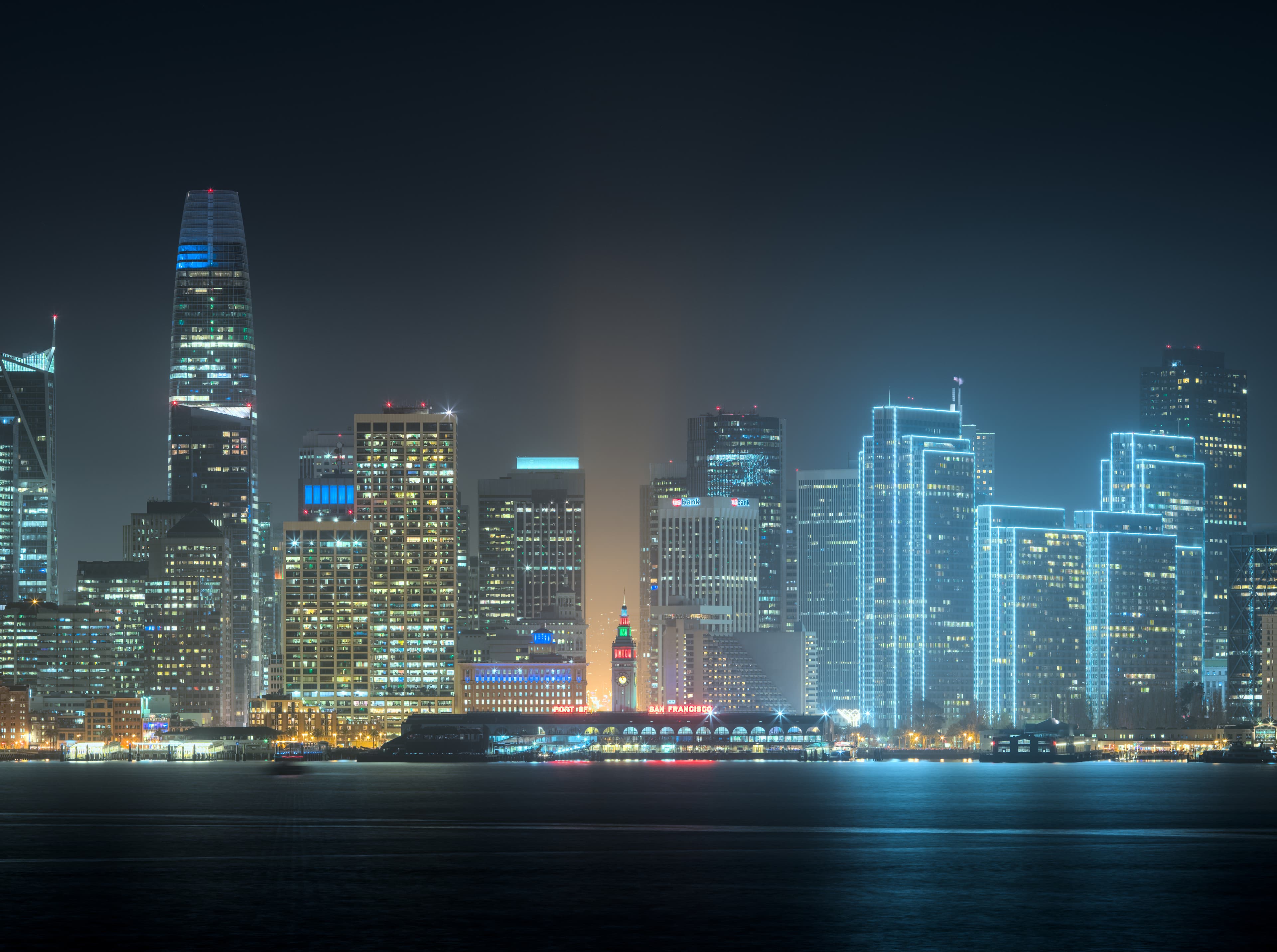 The Ferry Building and San Francisco waterfront from across the bay